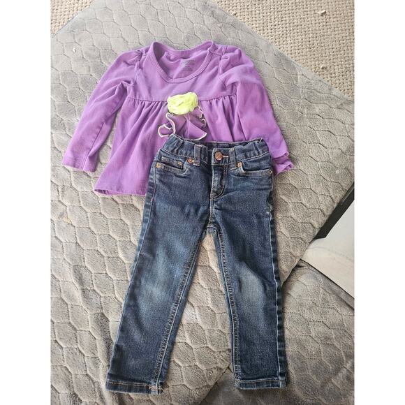 2T Girls Outfit – Cherokee Jeans & Ruffled Purple Top by Kids Headquarters - Picture 1 of 5